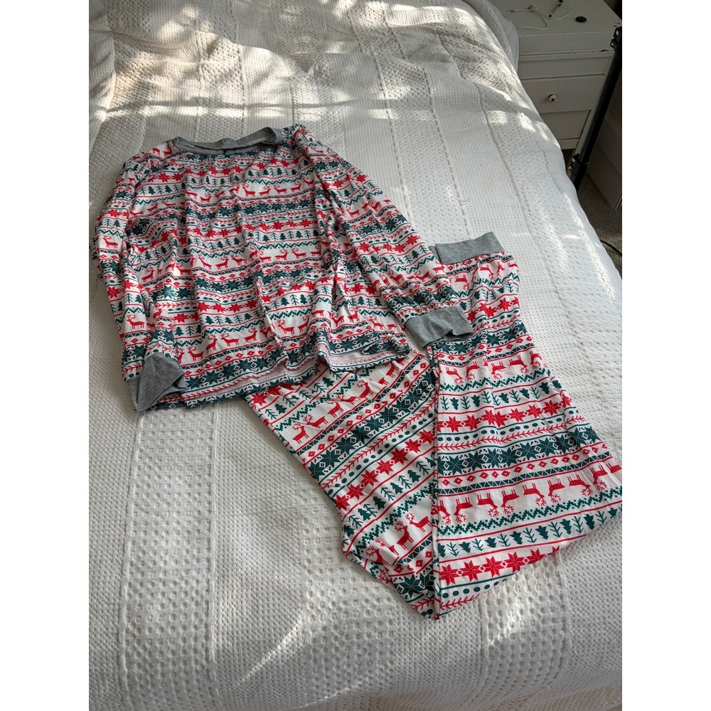 Holiday Fair Isle Reindeer Pajama Set Long Sleeve Loungewear Christmas